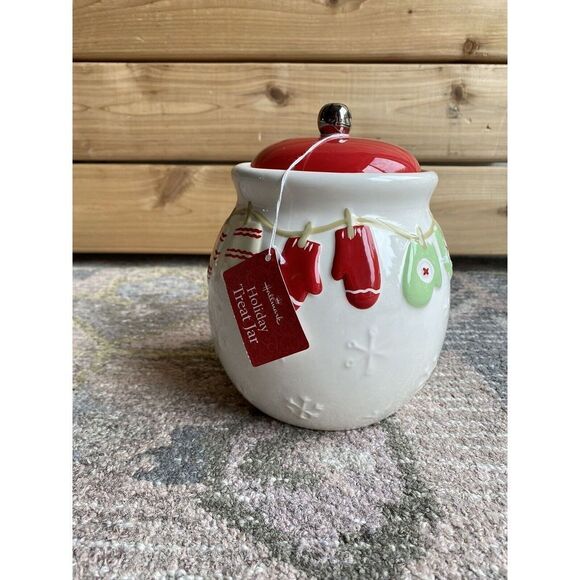 Hallmark "Mittens & Snowflakes" Pattern Holiday Cookie /Snack Jar Collec… - Picture 7 of 7
